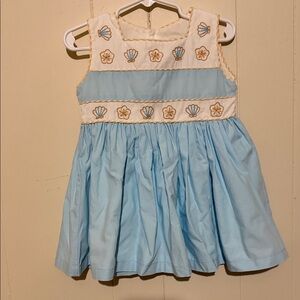 Embroidered Shells Light Blue & Cream Girls Dress